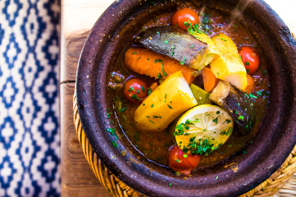 Fresh Moroccan vegeteble Tagine with season fresh vegetables delivery service in Marrakech