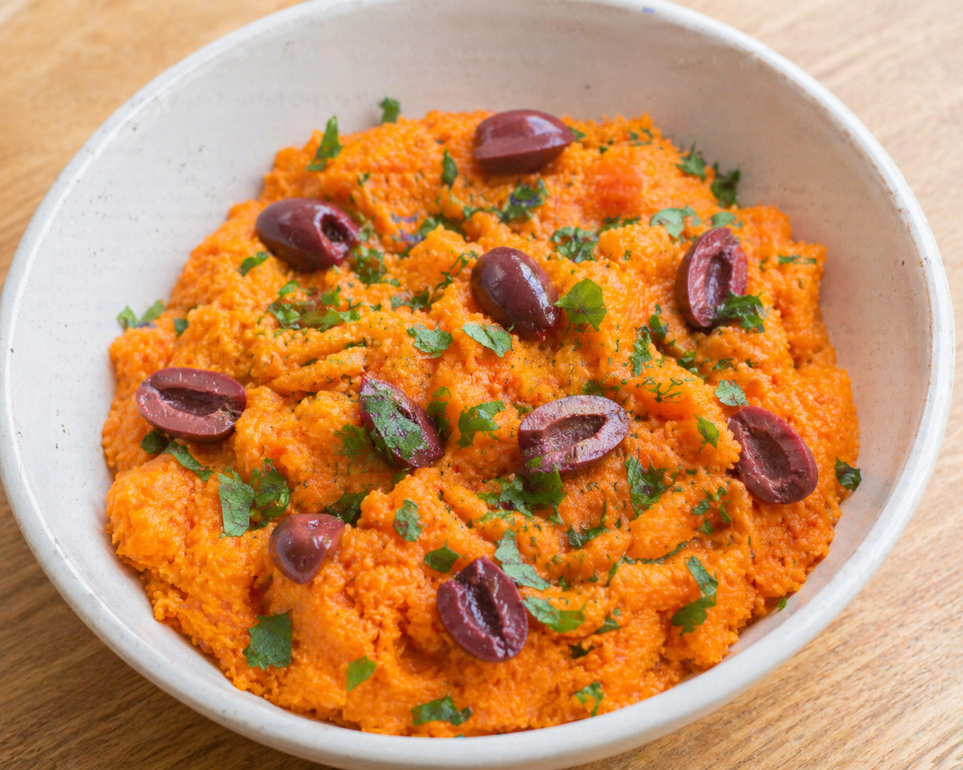 Mashed Carrot with Red Olive Salad