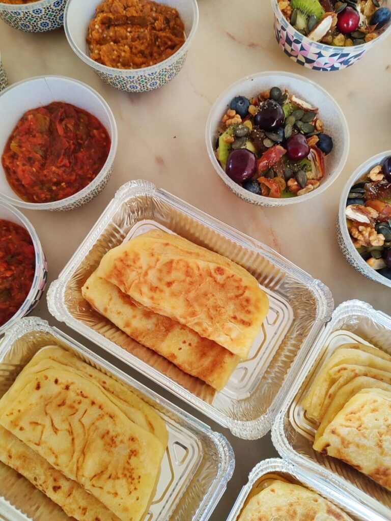 Moroccan vegan breakfast dishes arranged for delivery